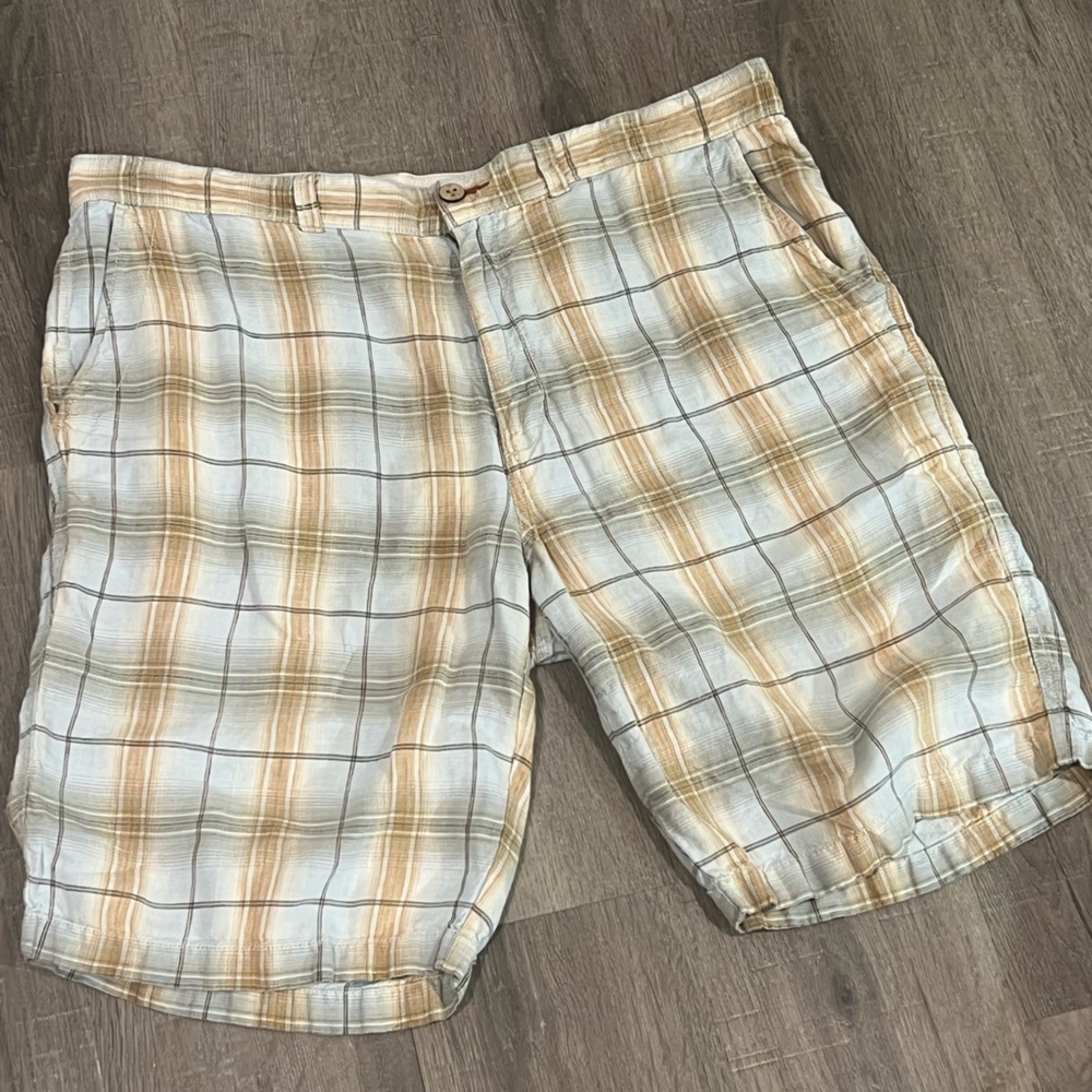 Mens Tommy Bahama Relax Size 36W 100% Linen Sunburst Plaid Shorts Summer Beach